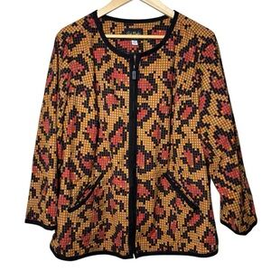 Bob Mackie Wearable Art Jacket 2X Zip Up Orange Red Tetris Geo Eclectic Pockets